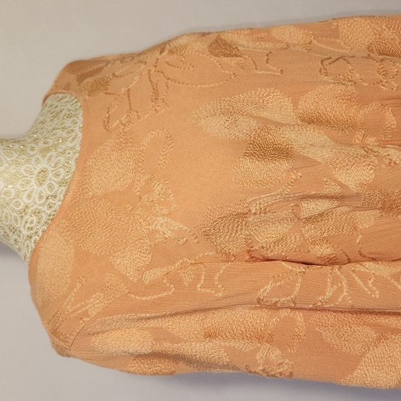 Soft Surroundings Peach Cecile Asymmetrical Floral Embroidered 3/4 Sleeve Tunic - Picture 6 of 13